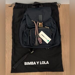 Bimba Y Lola Black Nylon Backpack with Gold Hardware